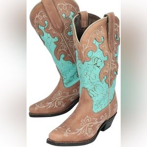 Womens RC4901 Turquoise and Tan Square Toe Boots. Double D Ranch by Old Gringo